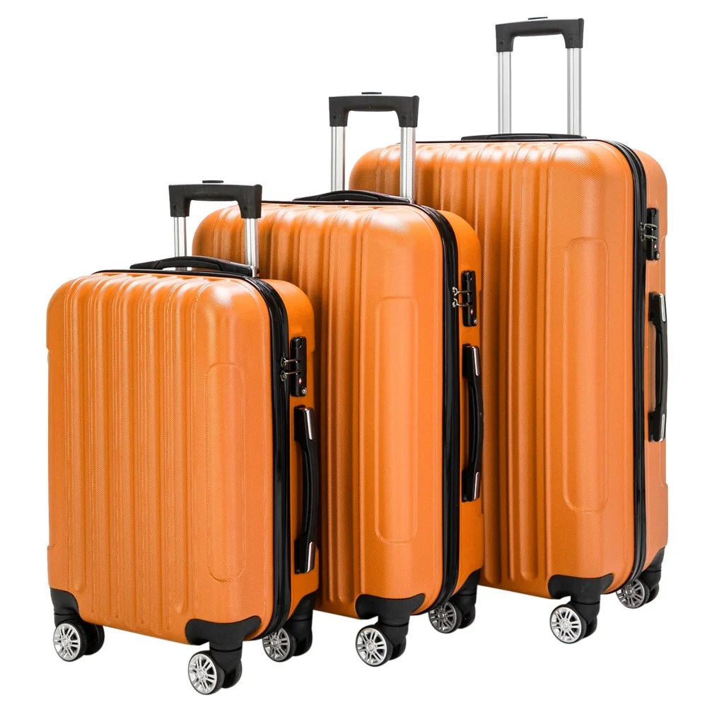 3-in-1 Multifunctional Large Capacity Traveling Storage Suitcase, Luggage Set ABS Suitcase 3 Piece Set with TSA Lock Spinner Wheels 20" 24" 28", 3-in-1 Orange Luggage