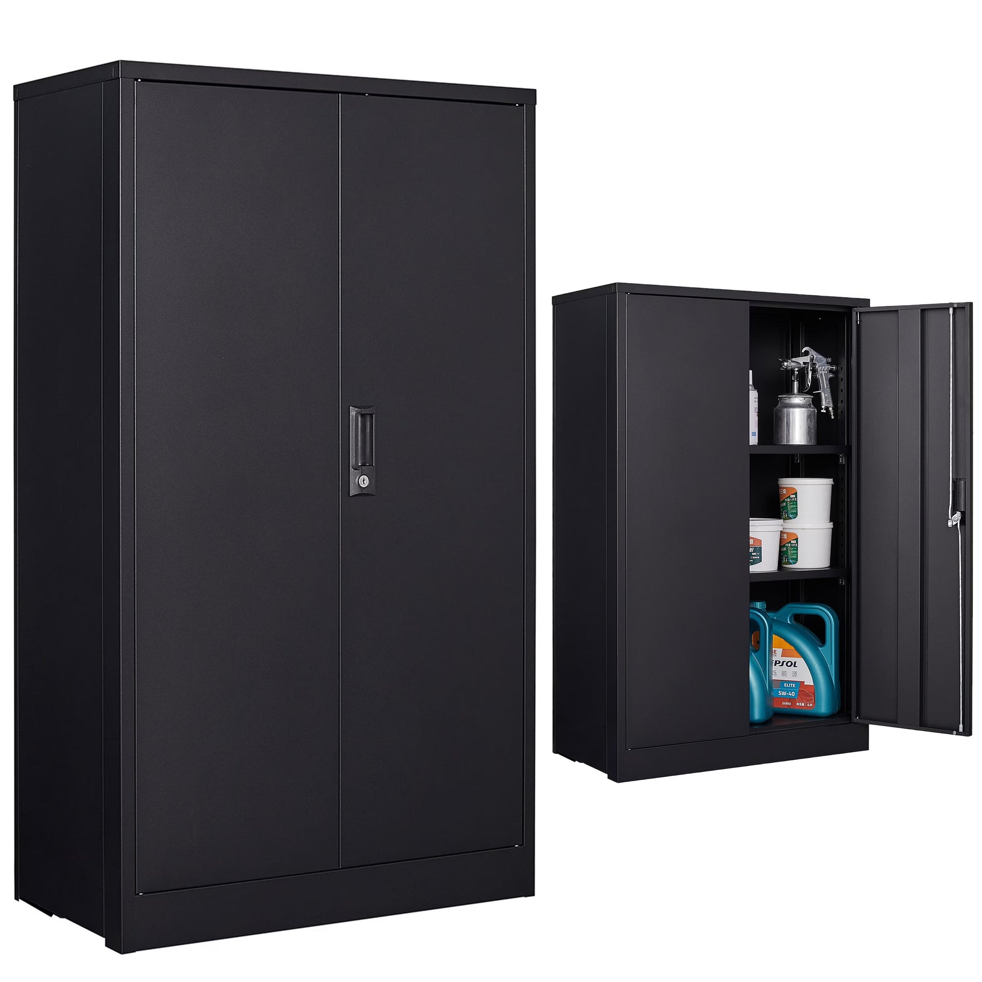 Metal Storage Cabinet with Locking Doors and Adjustable Shelf, Folding Filing Storage Cabinet, Rolling Storage Locker Cabinet for Home Office,School,Garage, White