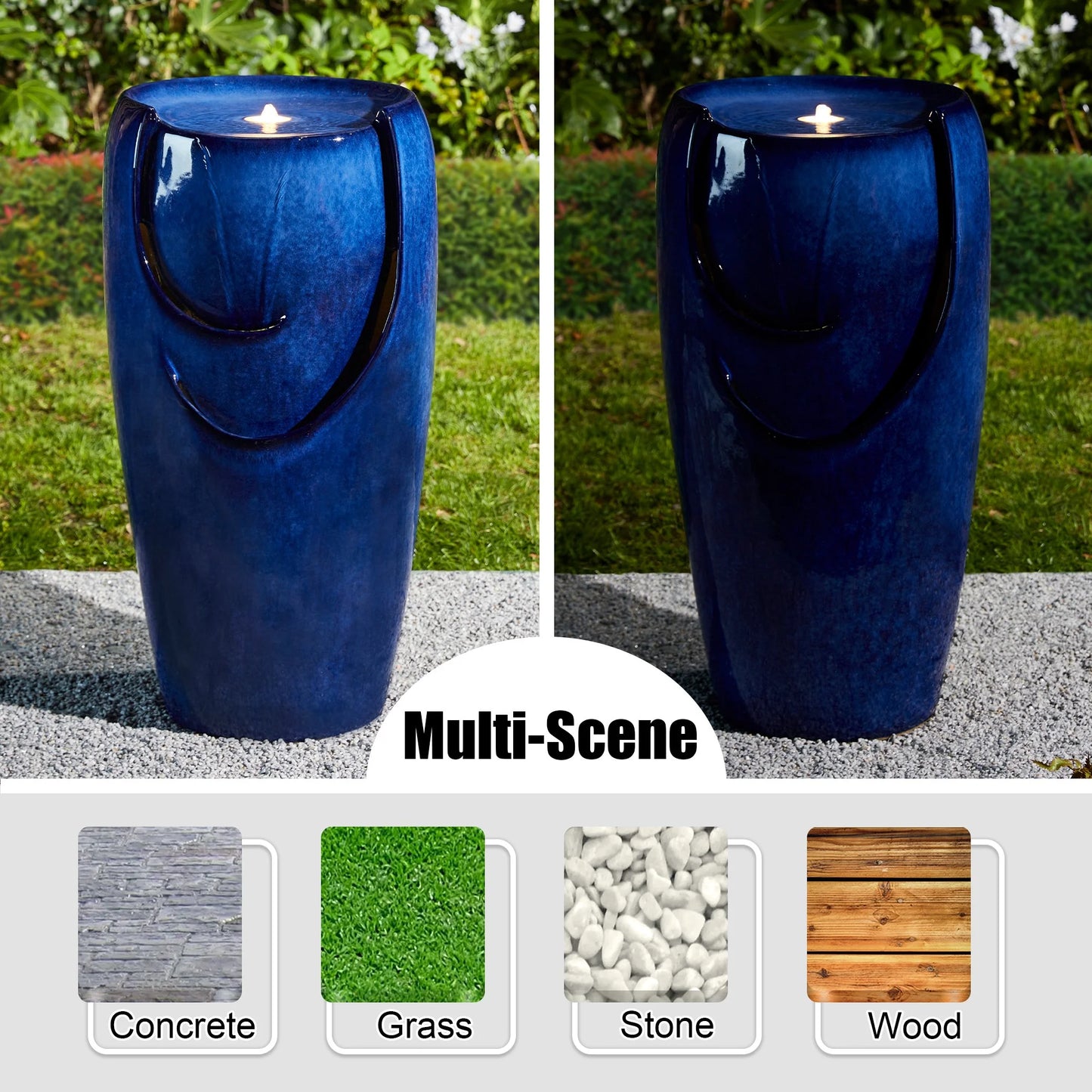 Glitzhome 29" Tall Ceramic Vase Water Fountain Red with Pump and LED Light for Yard Garden Patio