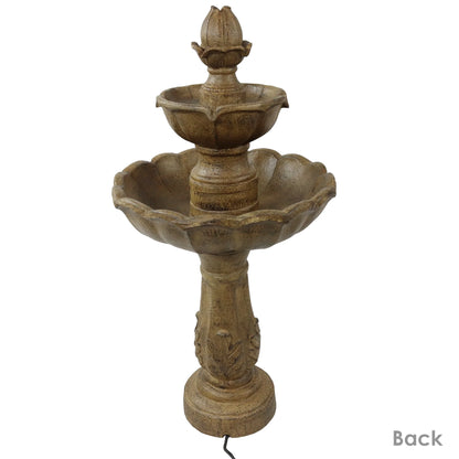 Sunnydaze Blooming Flower Light Brown Resin 2-Tier Outdoor Water Fountain