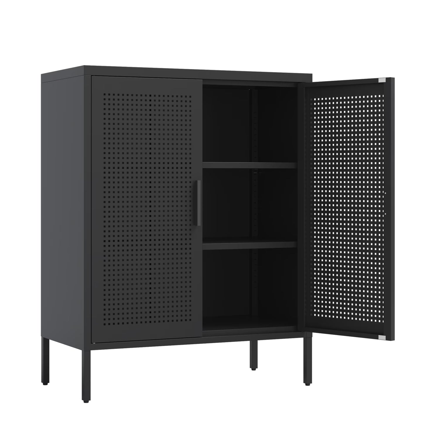 31.5" Metal Storage Cabinet with 2 Doors and 2 Adjustable Shelves, Garage Storage Cabinet with Metal Handles, Metal File Cabinet for Home Office School Gym, Black