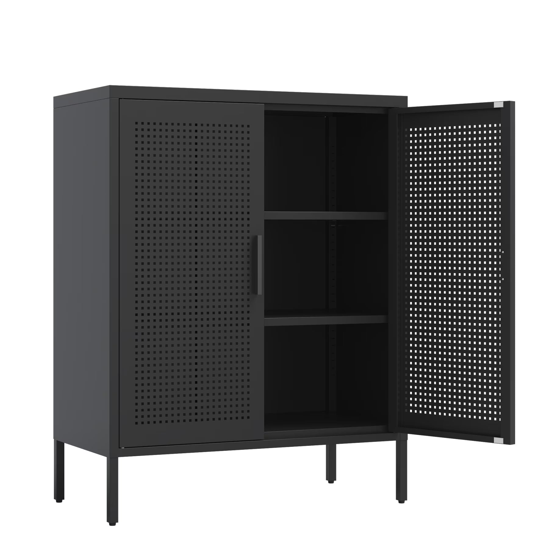 31.5" Metal Storage Cabinet with 2 Doors and 2 Adjustable Shelves, Garage Storage Cabinet with Metal Handles, Metal File Cabinet for Home Office School Gym, Black