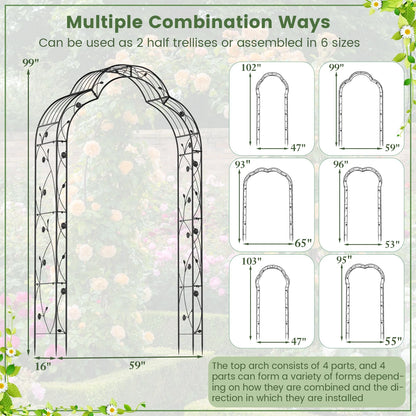 Topbuy Garden Arch Arbor Trellis, 2 Half Arches 99° Tall Metal Arbour Archway for Climbing Plants Roses Vines