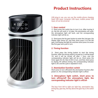 Lingouzi Portable Mini Air Conditioner, Home Office Air Cooler Humidifying Spray, Usb Ultra-Quiet Rechargeable Water-Cooled Air Conditioner, Multi-Function Timer & Rgb Color Night Light