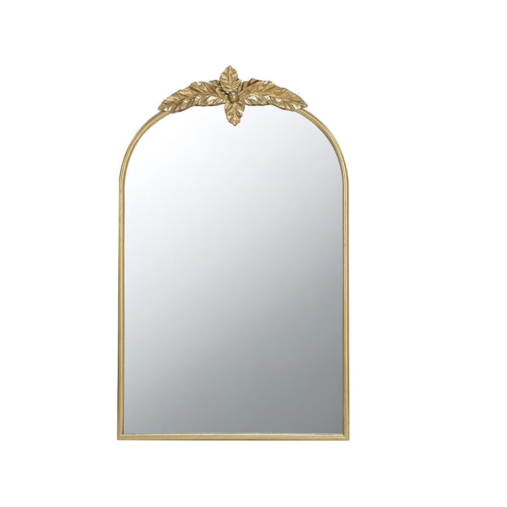 A& B Home Arched Gold Wall Mirror with Leaf Accent 39.6" x 2" x 35"
