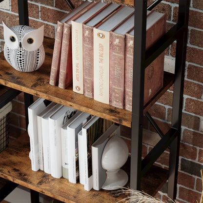 IRONCK Triple Wide 5 Tiers Industrial Bookcases and Bookshelves, Large Open Display Shelves with Metal Frame for Living Room Bedroom Home Office, Vintage Brown