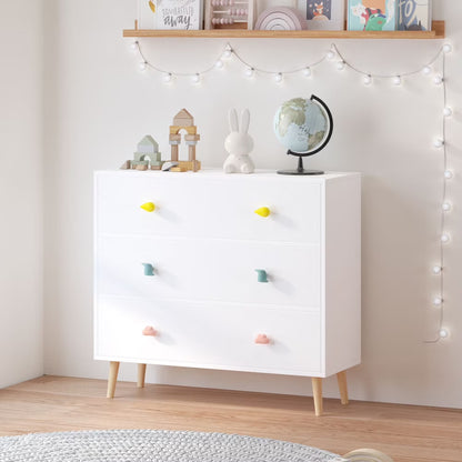 Kids 3 Drawer Dresser, Baby Nightstand for Bedroom, Storage Cabinet for Toddler Child for Living Room, Toddler Room, Nursery, Closet, Apartment (White)