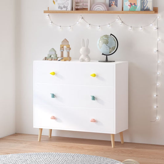 Kids 3 Drawer Dresser, Baby Nightstand for Bedroom, Storage Cabinet for Toddler Child for Living Room, Toddler Room, Nursery, Closet, Apartment (White)
