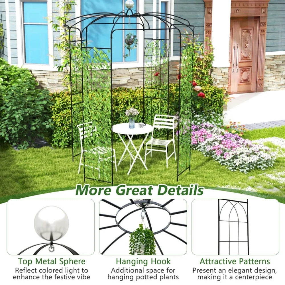 Canddidliike 2-In-1 Gazebo Trellis, French Style Arch, Birdcage Shape Gazebo for Climbing Plants and Wedding Ceremony Decoration, Black