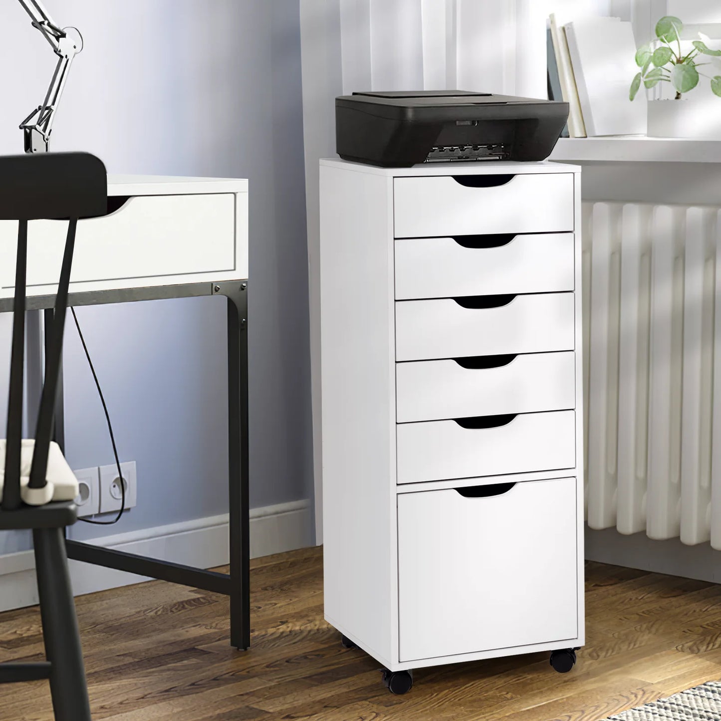 RichYa 5-Drawer Dresser with Caster Wheels, Chest of Drawers with Bottom Cabinet Storage,Storage Cabinet for Bedroom,Home Office (White)