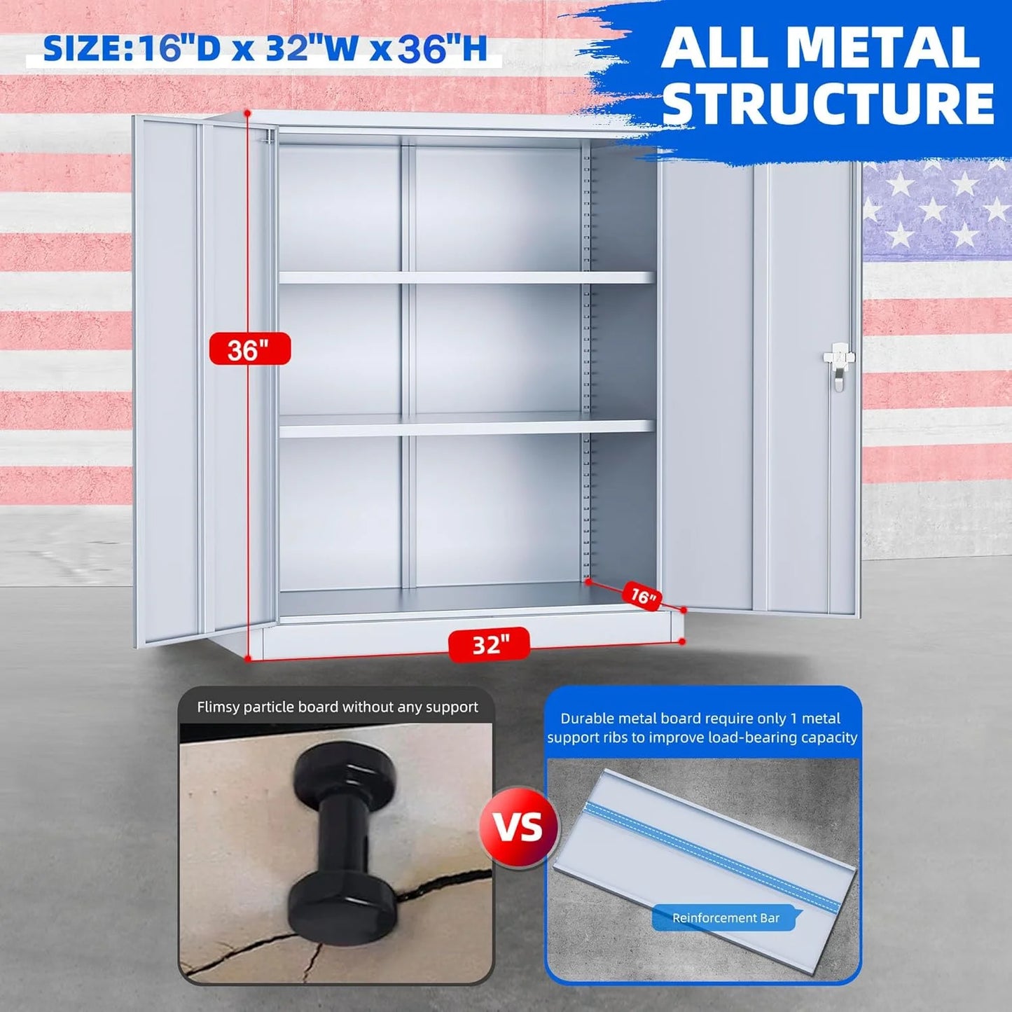 Superday Locking Metal Storage Cabinet with 2 Drawers, Lockable Garage Storage Cabinet with Locking Doors and Adjustable Shelves, Tool Cabinets for Home Office, School, Etc