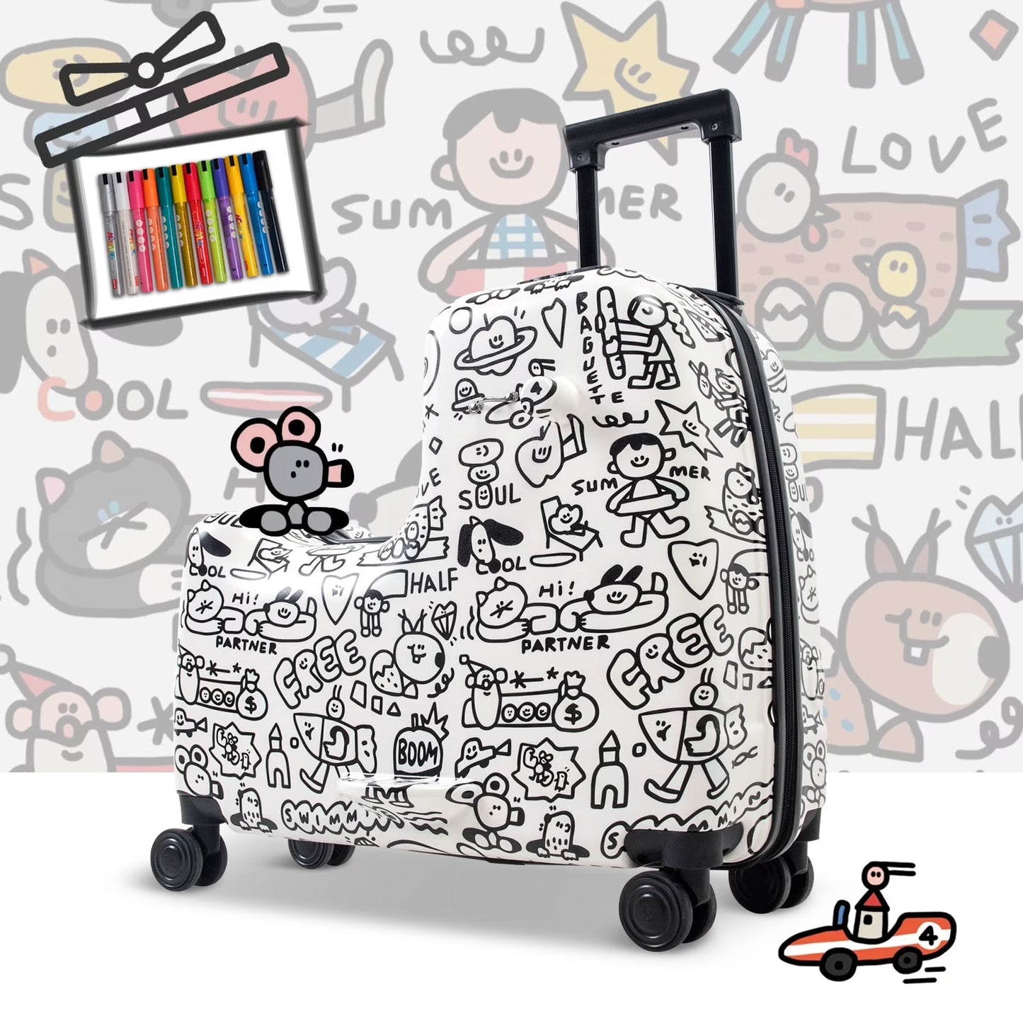 Fridtrip 22 inch Children's Ride On Luggage with Safety Belt DIY Paint ColorWaterproof Luggage Spinner wheels with Luggage Cover