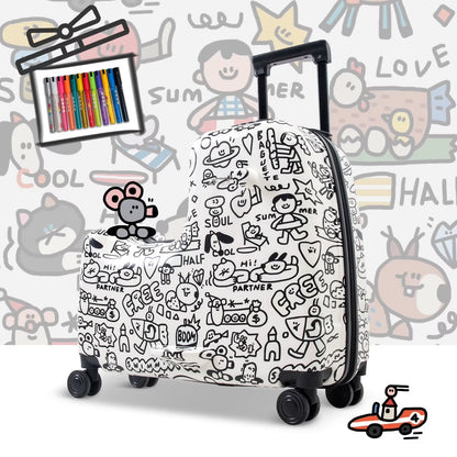 Fridtrip 22 inch Children's Ride On Luggage with Safety Belt DIY Paint ColorWaterproof Luggage Spinner wheels with Luggage Cover