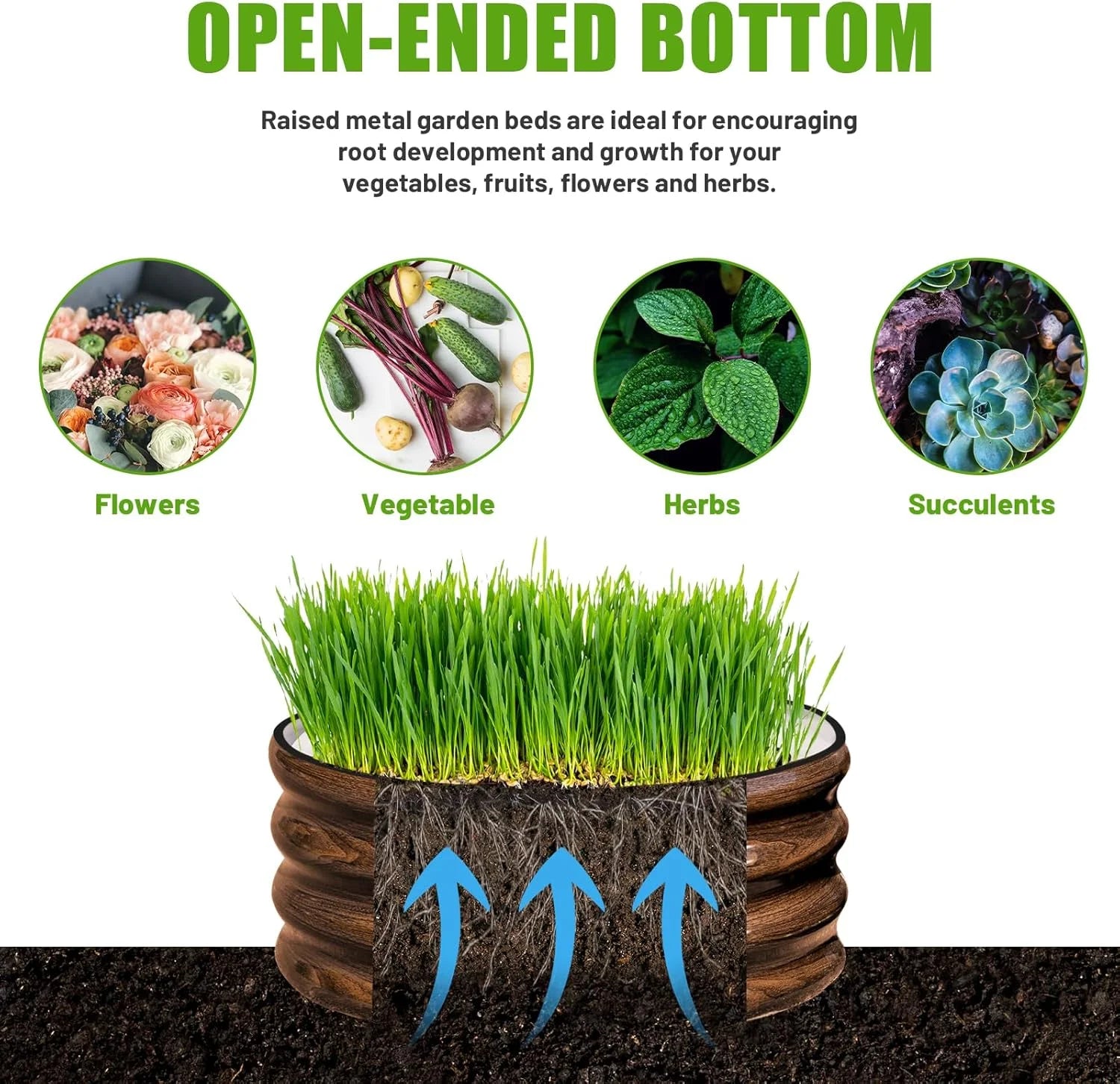 2x2x1ft Round Galvanized Raised Garden Bed Kit Outdoor, Metal Planter Box for Planting Plants Vegetables, Brown