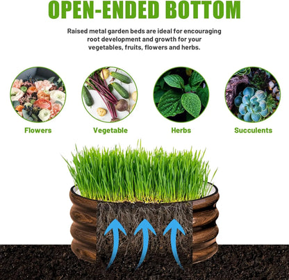 2x2x1ft Round Galvanized Raised Garden Bed Kit Outdoor, Metal Planter Box for Planting Plants Vegetables, Brown