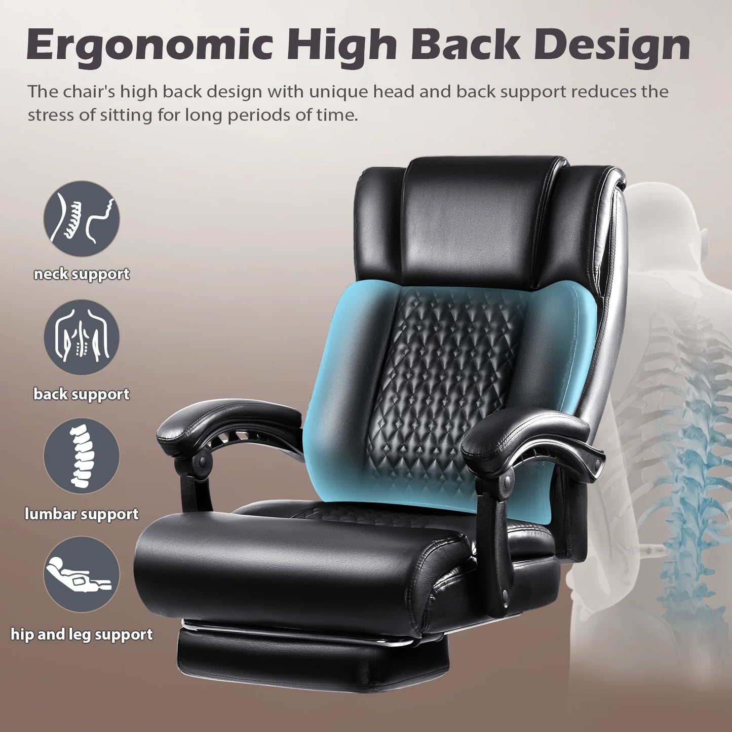 Waleaf Office Chair with Footrest,90-165° Reclining Ergonomic High Back Computer Desk Chair Lumbar Support for Home Office