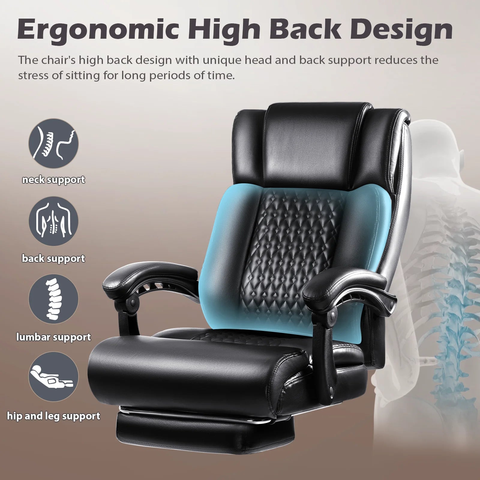 Waleaf Office Chair with Footrest,90-165° Reclining Ergonomic High Back Computer Desk Chair Lumbar Support for Home Office