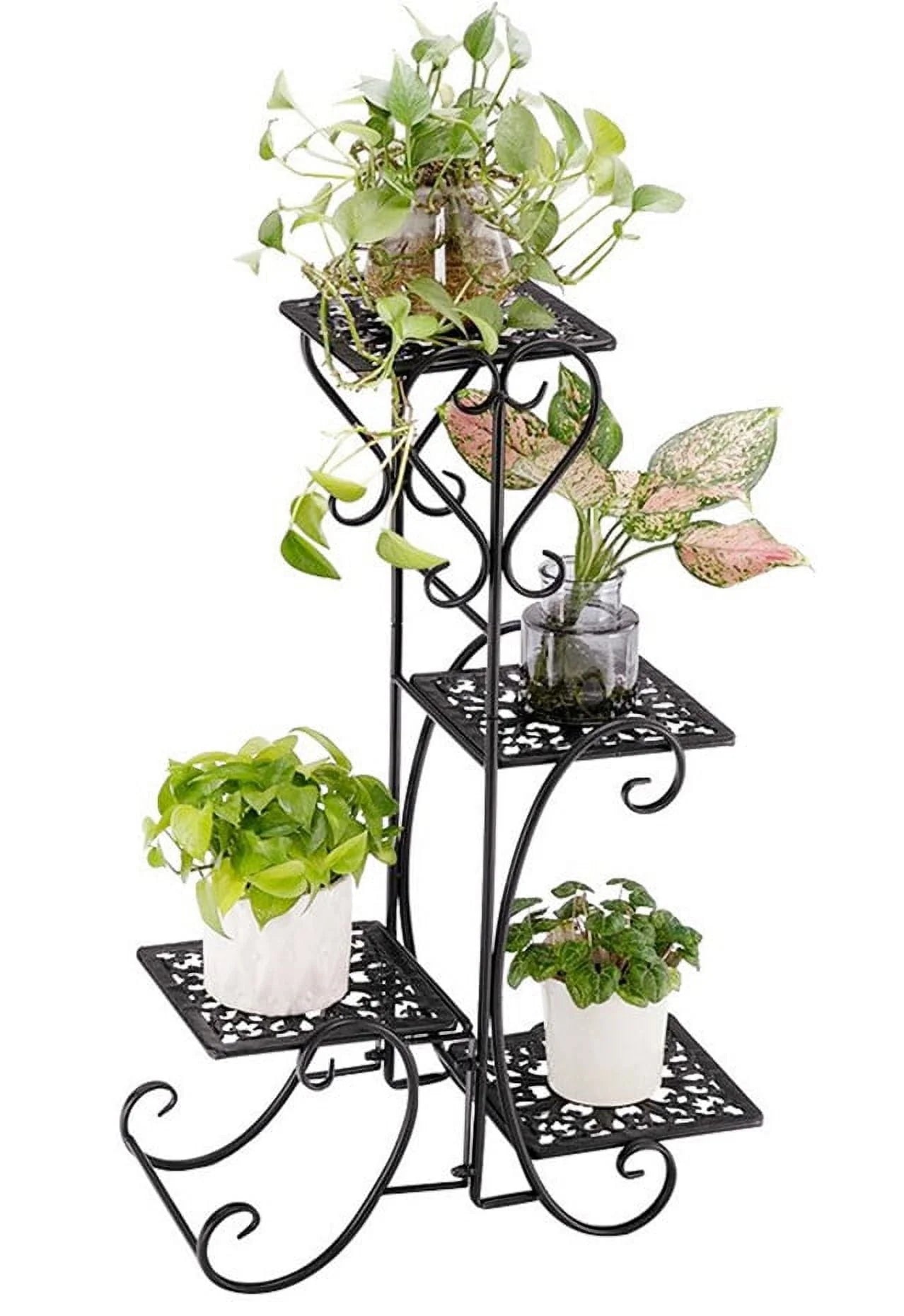 Ktaxon 4-Tier Plant Stand Flower Pattern Square Plate Garden Display Holder Home & Garden,Black