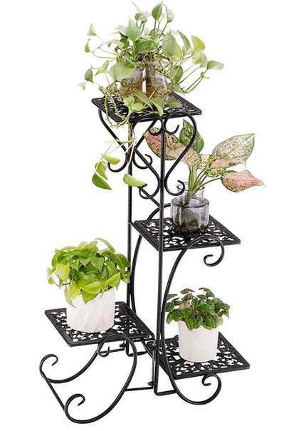 Ktaxon 4-Tier Plant Stand Flower Pattern Square Plate Garden Display Holder Home & Garden,Black