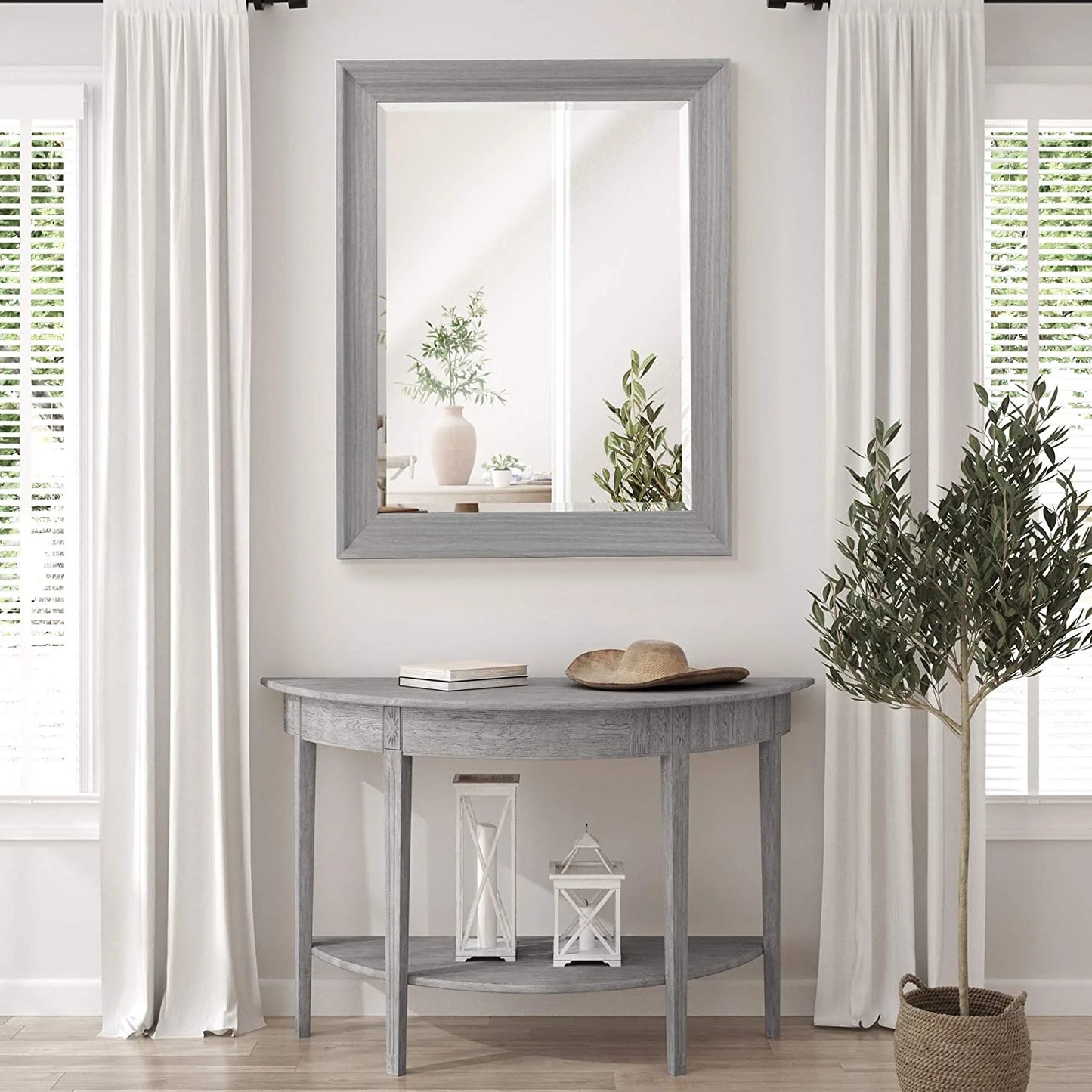 Head West 8006 40.5 x 28.5 in. Transitional Driftwood Wall Mirror - Light Gray