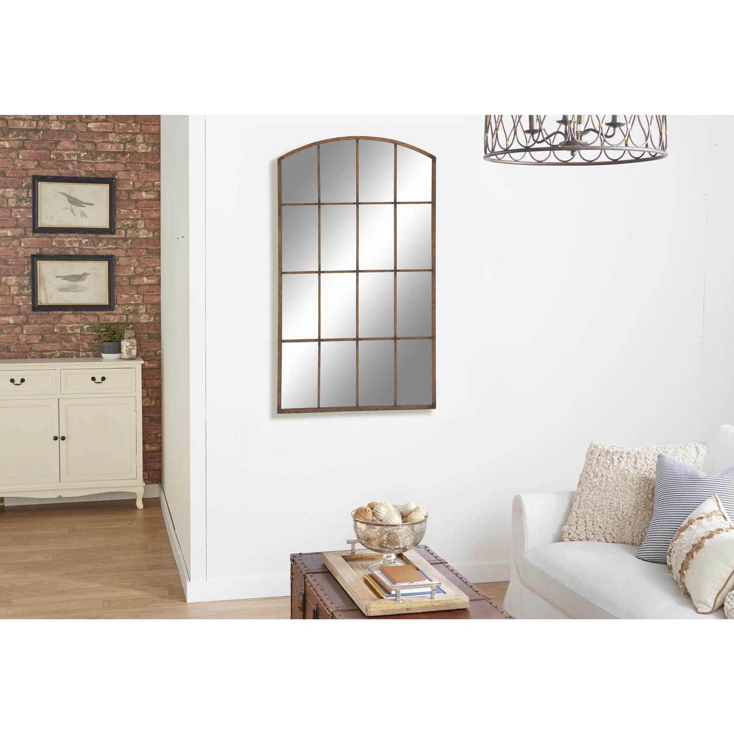DecMode 39" x 71" Copper Window Pane Inspired Wall Mirror with Arched Top