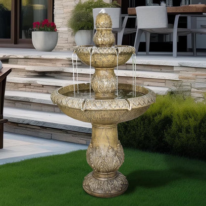 48°?H Outdoor Floor Water Fountain, 3-Tiers Concrete Water Fountain with Submersible Electric Pump - Garden Cascading Waterfall for Yard Patio Lawn Home Decor