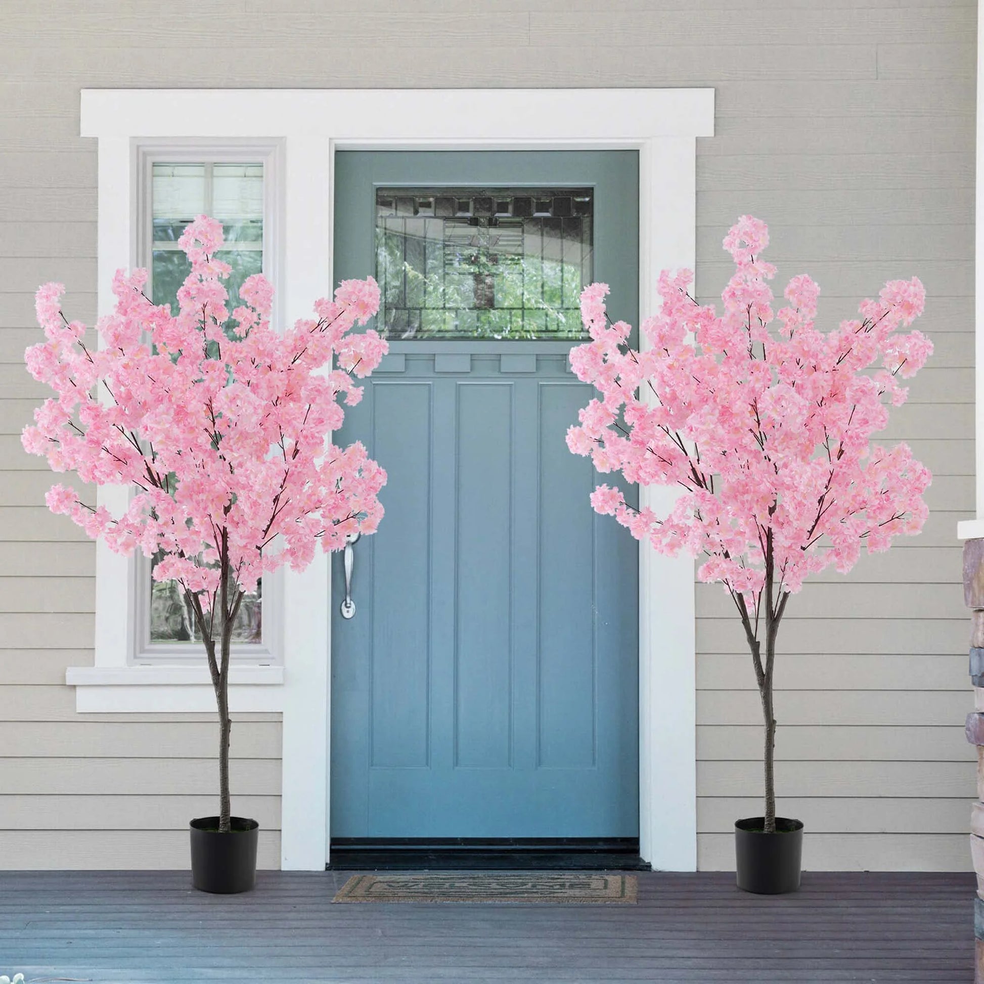 Costway 6.5 FT 2 PCS Tall Artificial Cherry Blossom Tree with 900 Pink Flowers Cement-filled