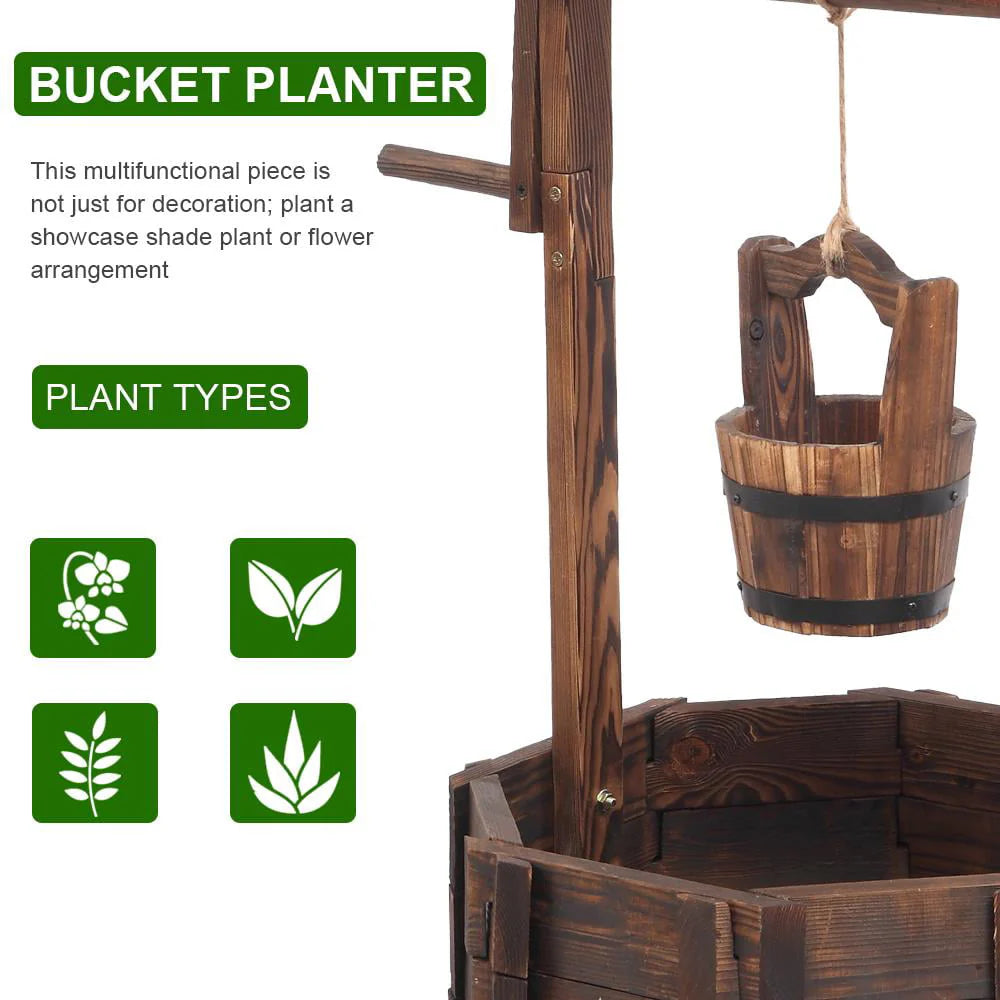Zimtown Wooden Flowerpot Outdoor Reinforced And Anticorrosive Wooden Wishing Well Flowerpot