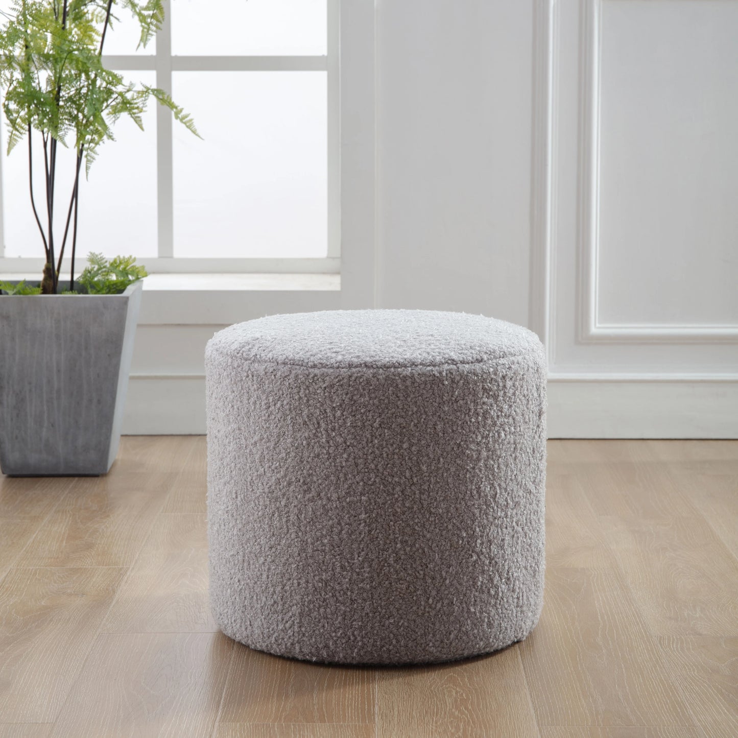 Wovenbyrd Round Pouf Ottoman with Foam Core, Gray - Perfect for Living Room or Bedroom