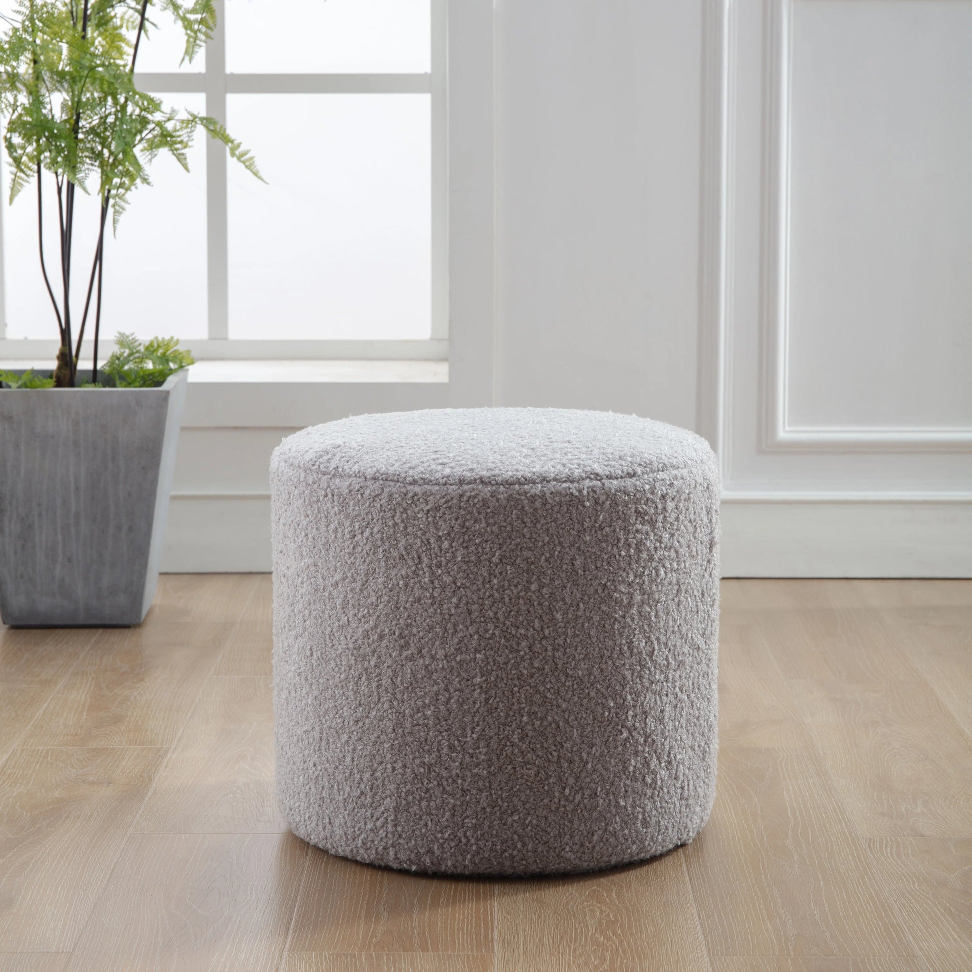 Wovenbyrd Round Pouf Ottoman with Foam Core, Gray - Perfect for Living Room or Bedroom