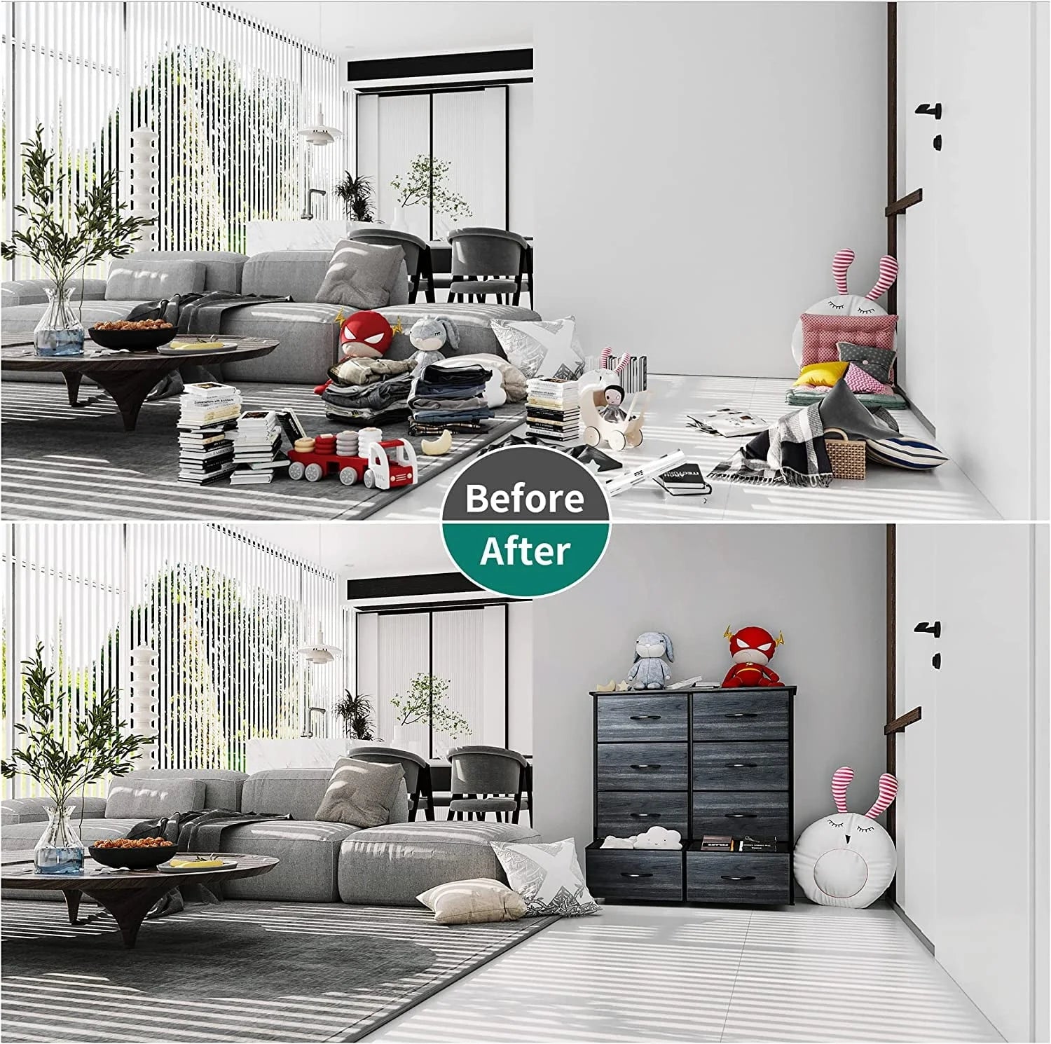 YITAHOME Dresser with 8 Drawers - Fabric Storage Tower, Organizer Unit for Bedroom, Hallway, Closets & Nursery - Sturdy Steel Frame, Wooden Top & Easy Pull Fabric Bins, Charcoal Black Wood Grain