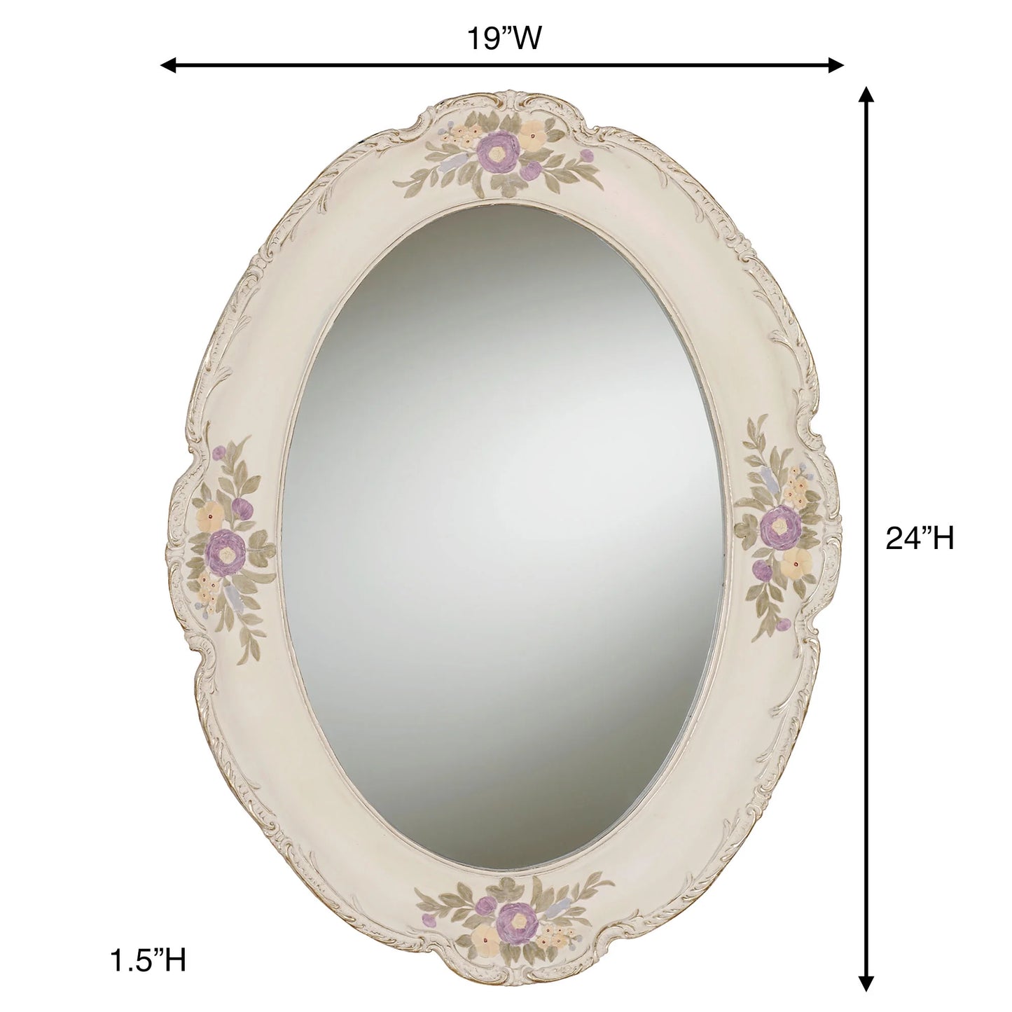 Enclaire Charming Floral Oval Wall Mirror Ivory