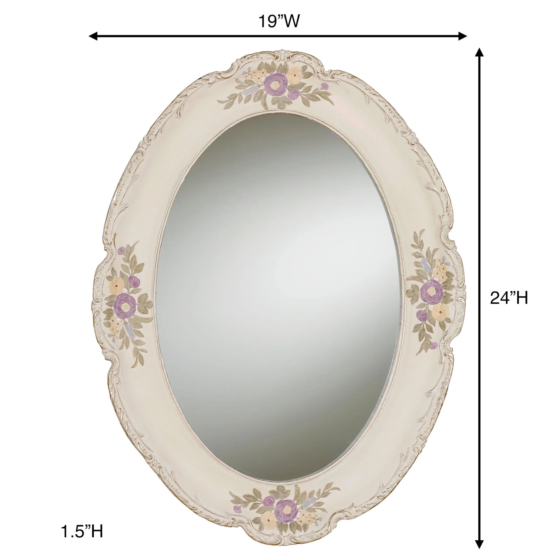 Enclaire Charming Floral Oval Wall Mirror Ivory