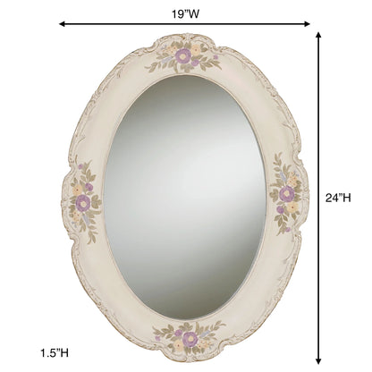 Enclaire Charming Floral Oval Wall Mirror Ivory