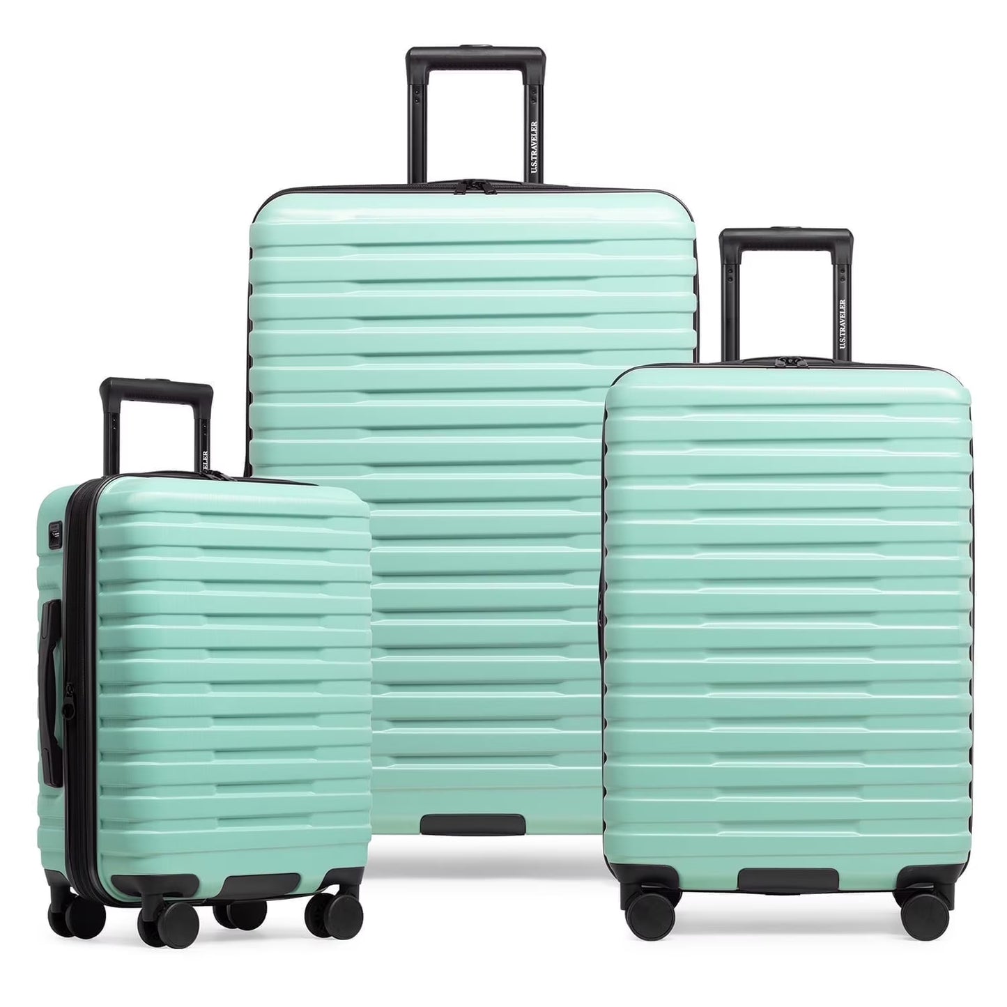 U.S. Traveler Boren Hardside Rugged Spinner Luggage Set w/USB Port, Navy, 3-Piece (22/26/30)