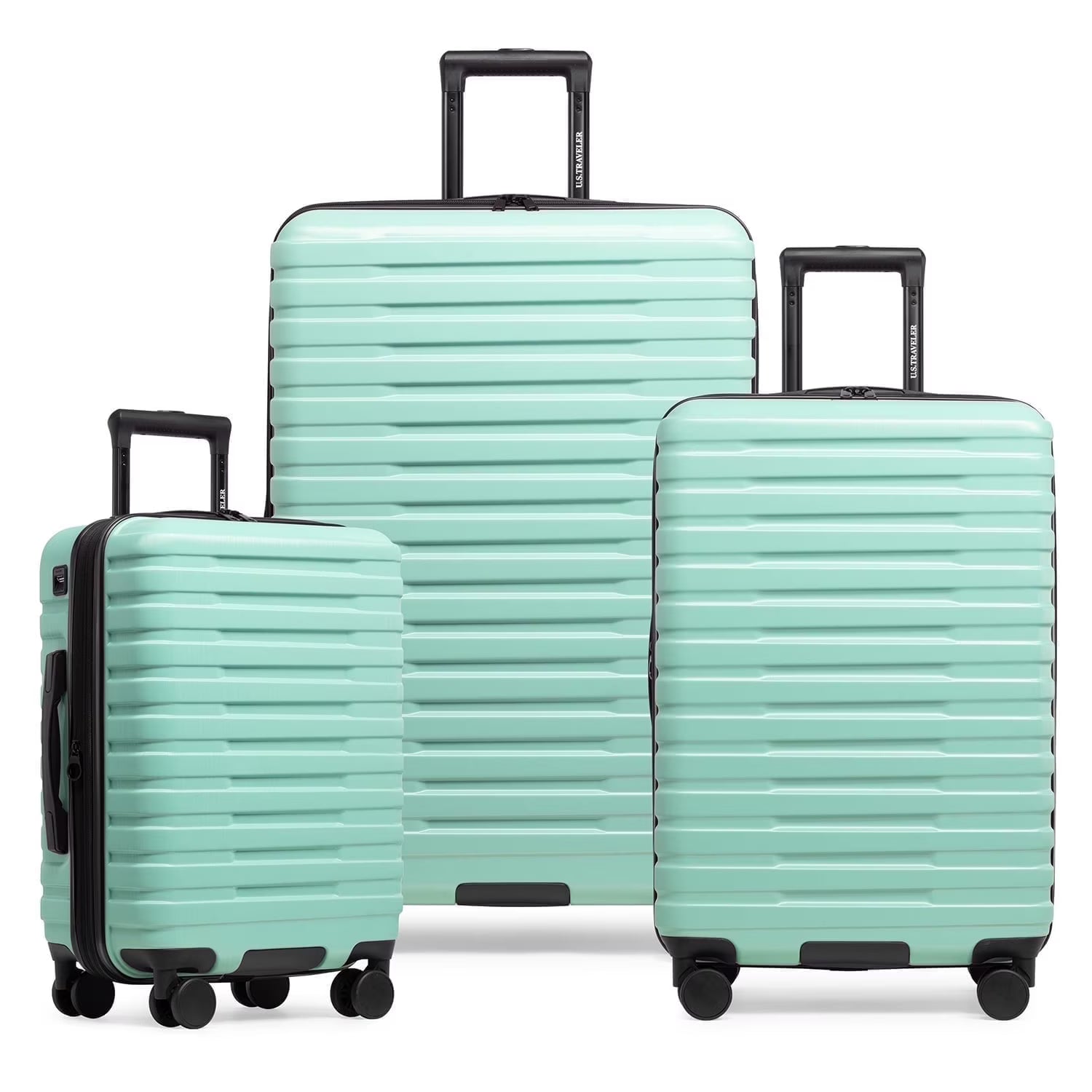 U.S. Traveler Boren Hardside Rugged Spinner Luggage Set w/USB Port, Navy, 3-Piece (22/26/30)
