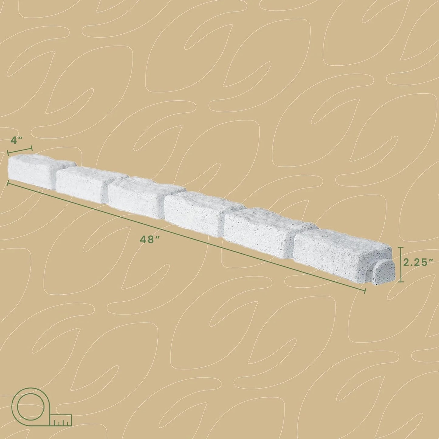 Beuta Landscape Edging | Garden Edging Border | No Dig Faux Stone Bricks for Lawn Edging, Flower beds, Pathways & YardC 4 Packs | Each Section Has 6 Bricks 48" L x 4" W x 2.25" H |12 Spikes |Limewash