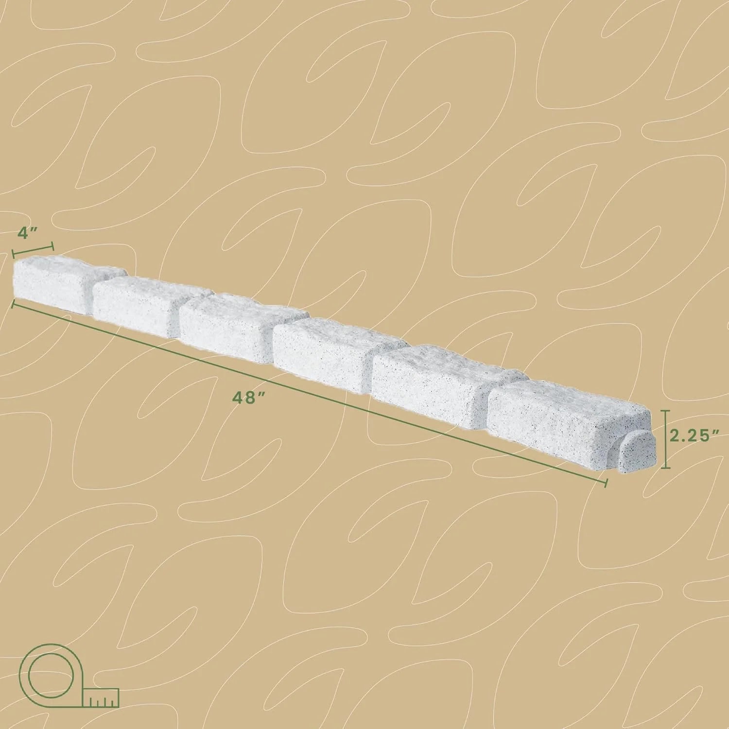 Beuta Landscape Edging | Garden Edging Border | No Dig Faux Stone Bricks for Lawn Edging, Flower beds, Pathways & YardC 4 Packs | Each Section Has 6 Bricks 48" L x 4" W x 2.25" H |12 Spikes |Limewash