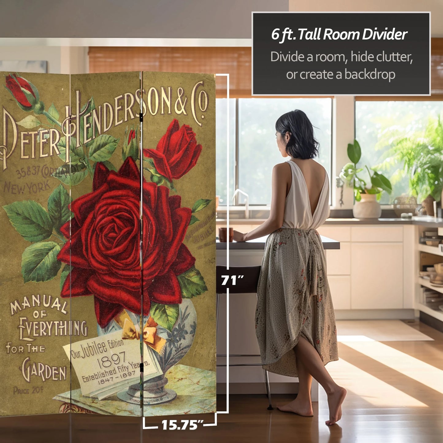 Oriental Furniture 6 ft. Tall Flower Seeds Canvas Room Divider - Roses - 3 Panel