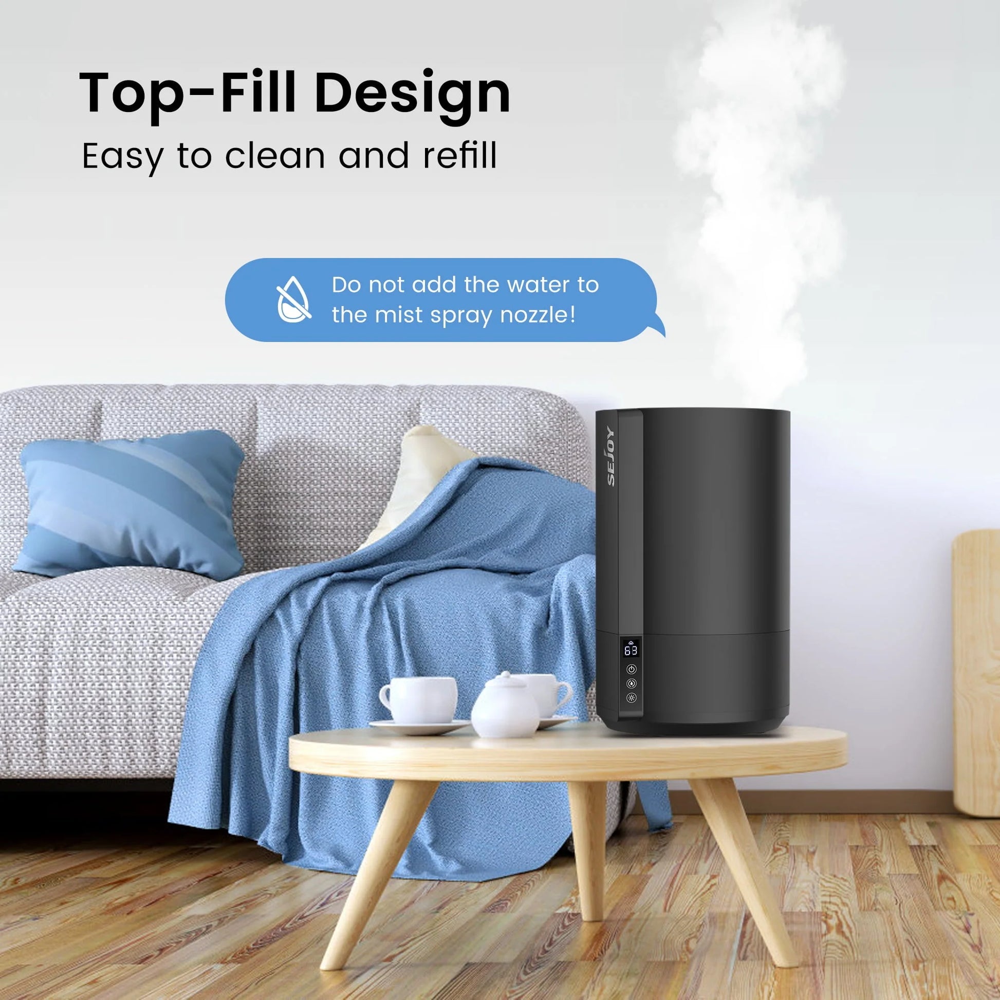 Sejoy Humidifiers for Bedroom, Quiet (3.5L Water Tank) Cool Mist Top Fill Essential Oil Diffuser for Baby Nursery and Plants, Rapid Ultrasonic Humidification for Home Large Room,Black