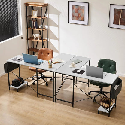 L Shaped Computer Desk - Gaming Corner 50 Inch PC White Writing Study Student Table with Wooden Desktop CPU Stand Side Bag Reversible for Home Office Room Small Space, White