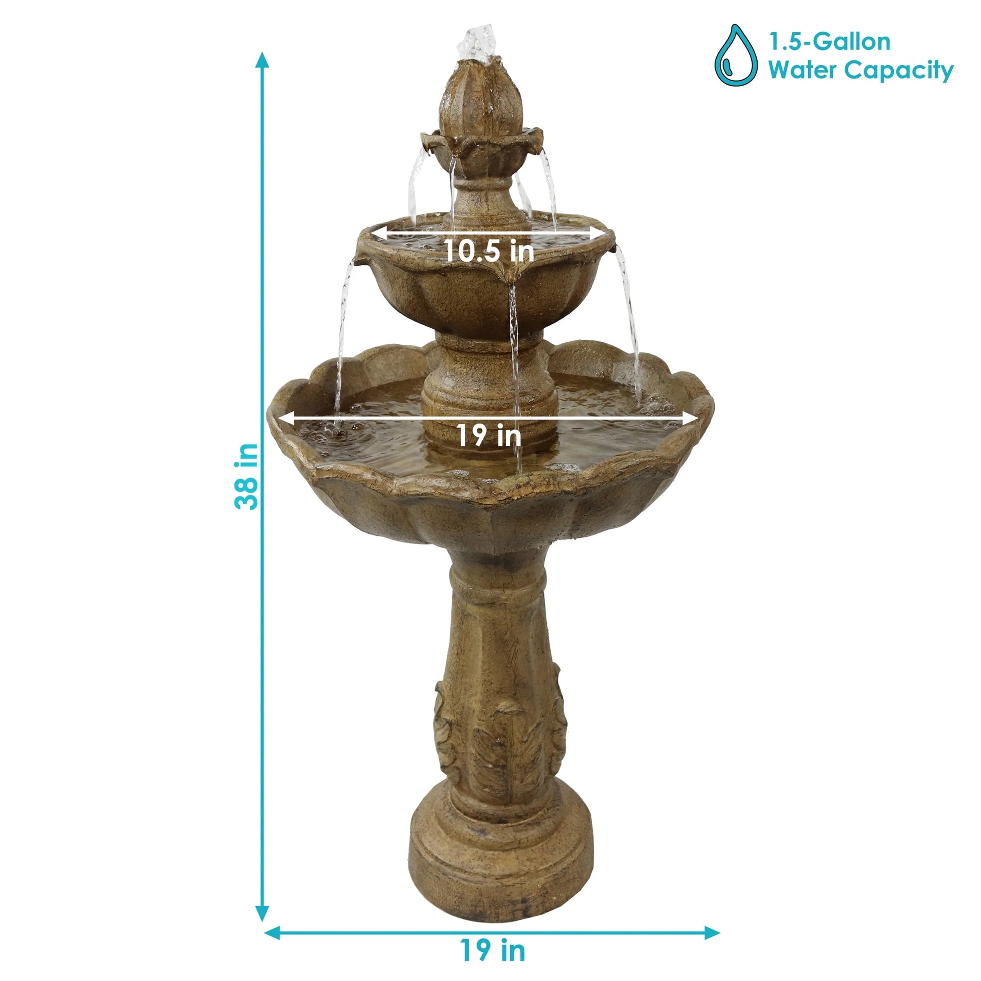 Sunnydaze Blooming Flower Light Brown Resin 2-Tier Outdoor Water Fountain