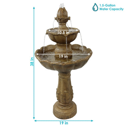 Sunnydaze Blooming Flower Light Brown Resin 2-Tier Outdoor Water Fountain