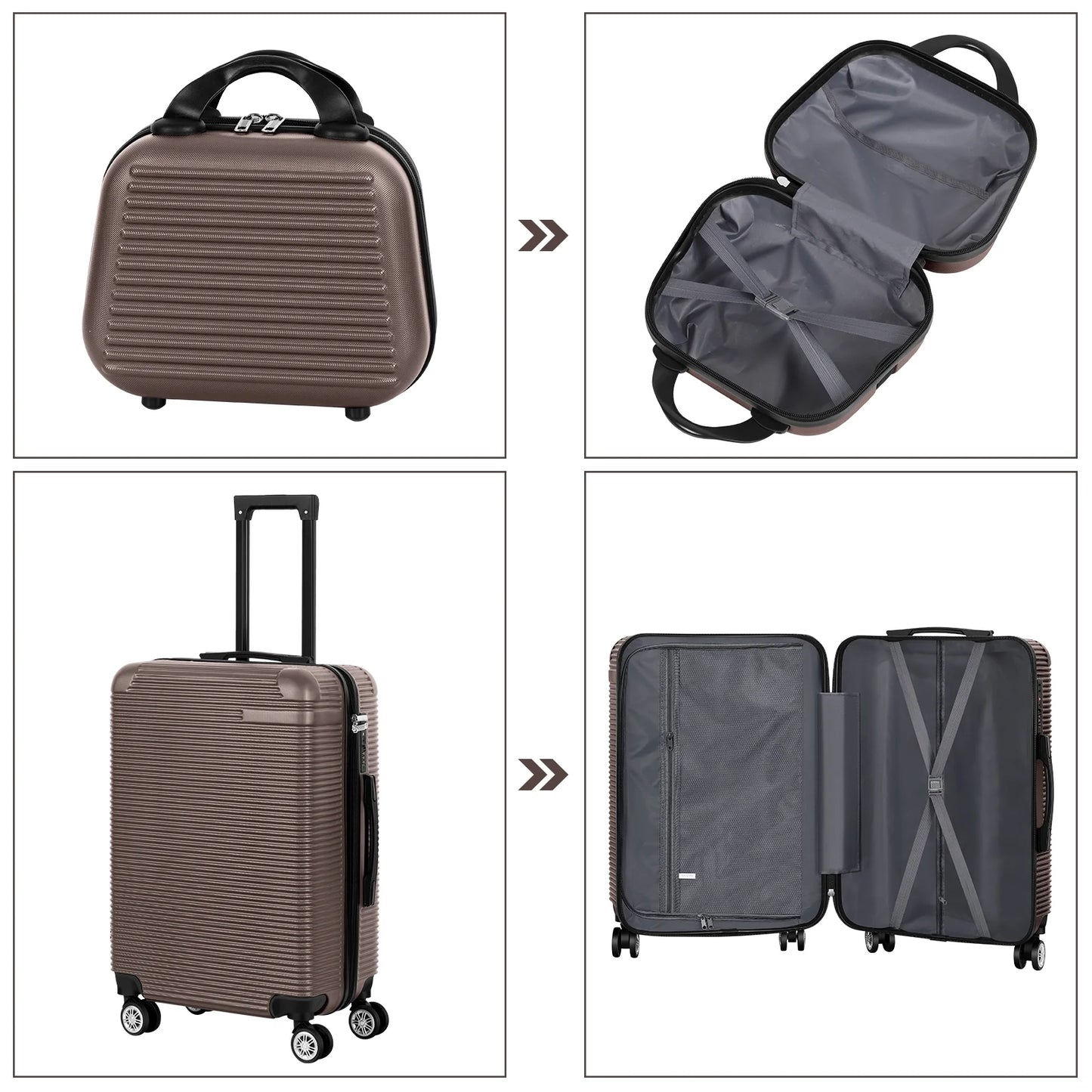 5 Piece Travel Luggage Set, 12" 14" 20'' 24" 28'' Expandable Lightweight Suitcase with Noise-free Double Spinner Wheels & TSA Lock, ABS Hardshell Suitcase for Vacation, Brown