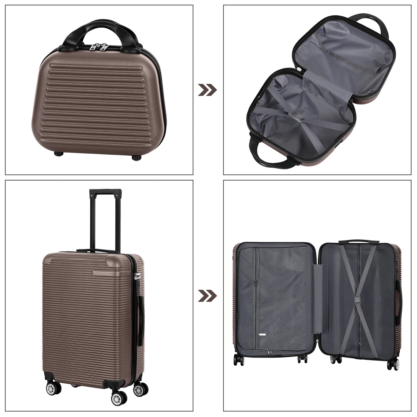5 Piece Travel Luggage Set, 12" 14" 20'' 24" 28'' Expandable Lightweight Suitcase with Noise-free Double Spinner Wheels & TSA Lock, ABS Hardshell Suitcase for Vacation, Brown