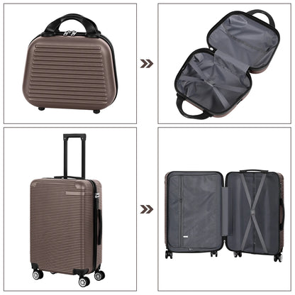 5 Piece Travel Luggage Set, 12" 14" 20'' 24" 28'' Expandable Lightweight Suitcase with Noise-free Double Spinner Wheels & TSA Lock, ABS Hardshell Suitcase for Vacation, Brown