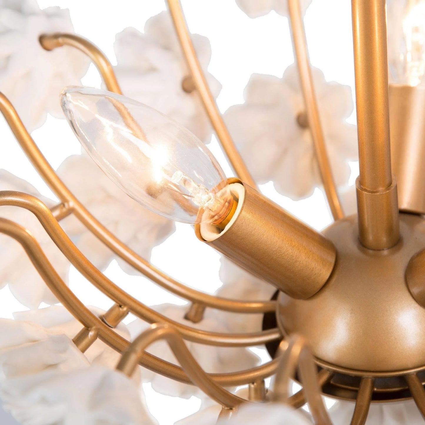 Cotia Mid-century Modern French Country Semi-flush Mount 3-light Ceramic Flowers Bowl Ceiling Light for Dining Room - 15.5 in Gold Satin Gold