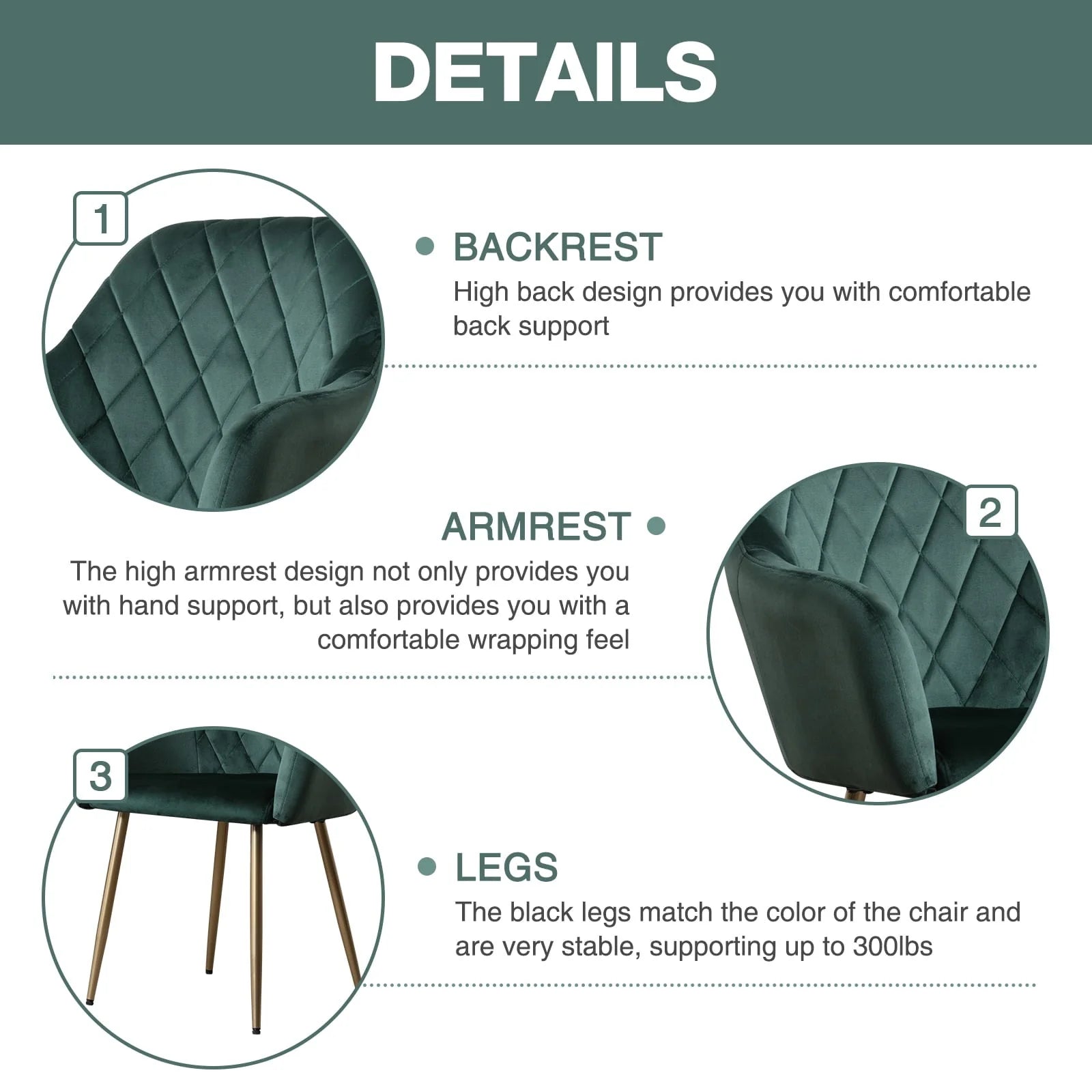 Vanbow Velvet Office Chair Upholstered Mid-Century Modern Office Chairs with Gold Legs for Kitchen Living Room Home Office Bedroom,Green