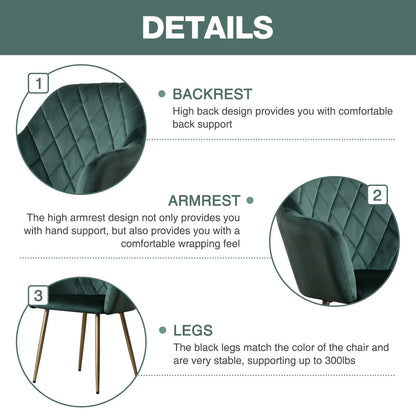 Vanbow Velvet Office Chair Upholstered Mid-Century Modern Office Chairs with Gold Legs for Kitchen Living Room Home Office Bedroom,Green