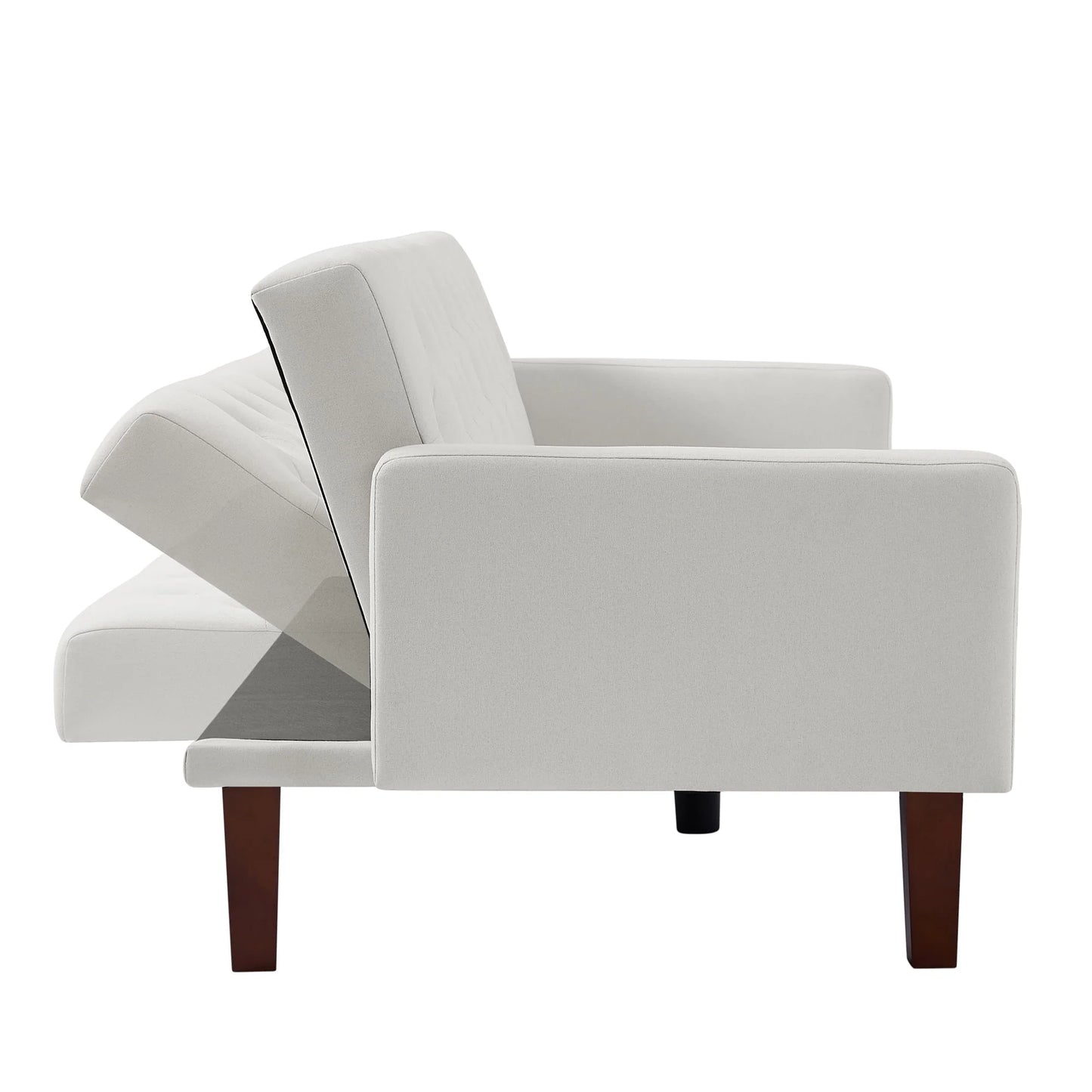Aukfa 75" Square Arm Futon Convertible Sofa for Home Office, Button-Tufted Back, Beige